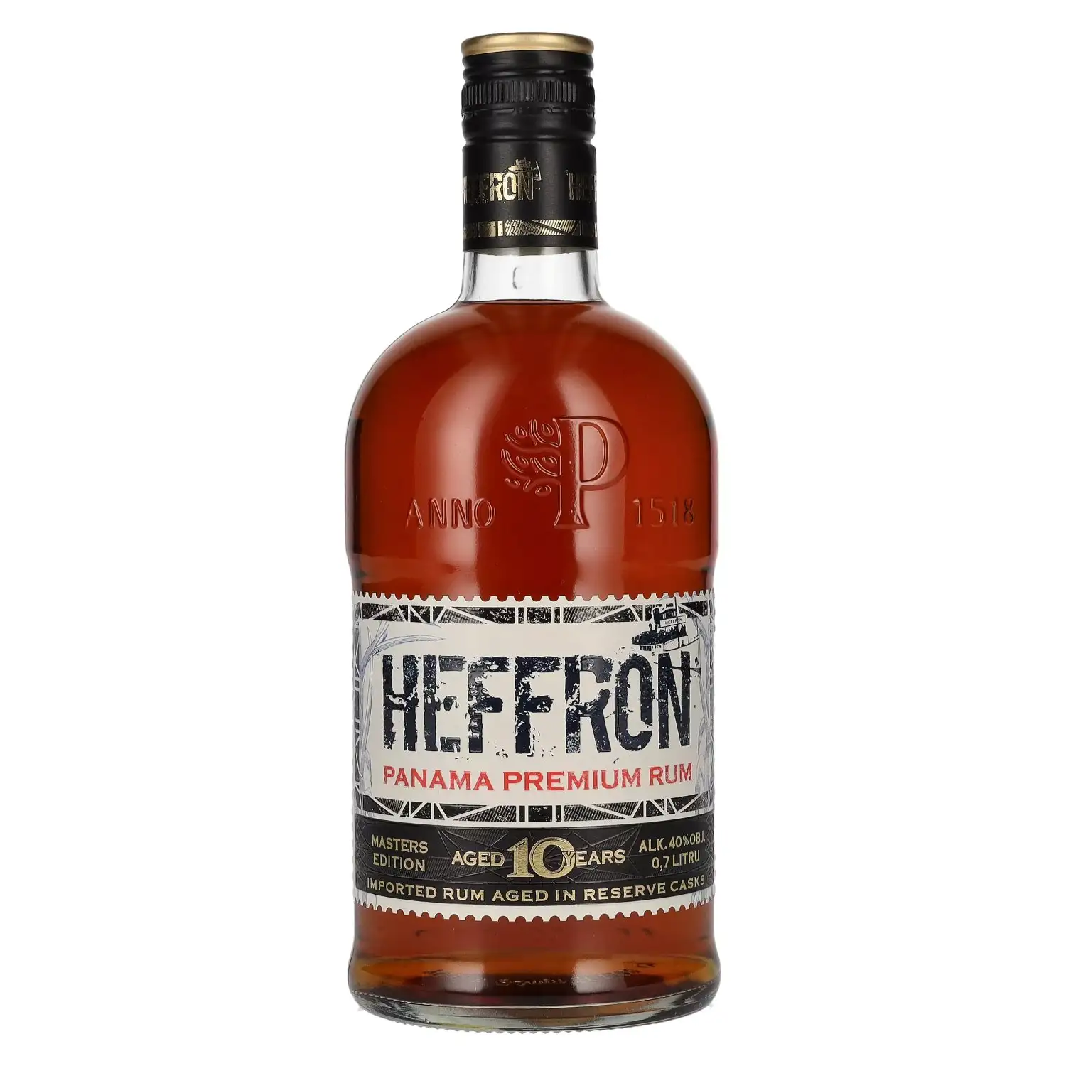 Image of the front of the bottle of the rum Heffron Panama Premium Rum 10YO