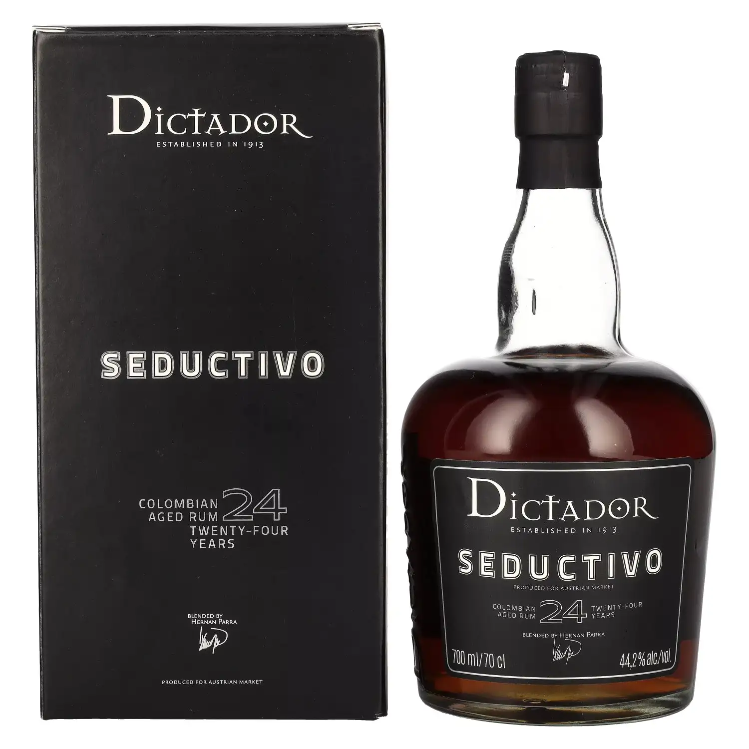 Image of the front of the bottle of the rum Dictador SEDUCTIVO