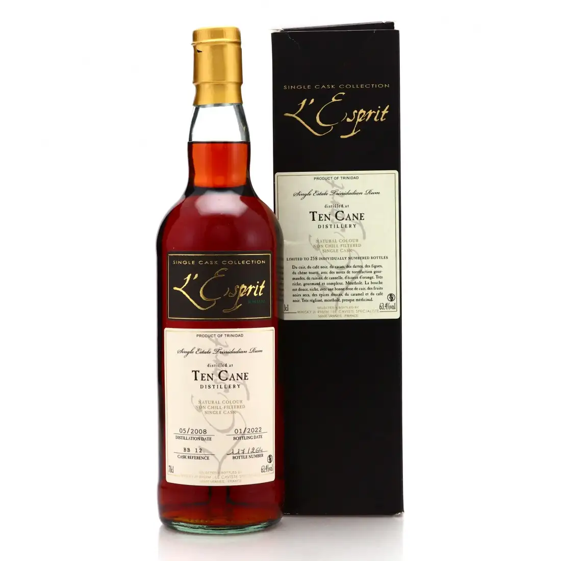 Image of the front of the bottle of the rum L‘Esprit Ten Cane