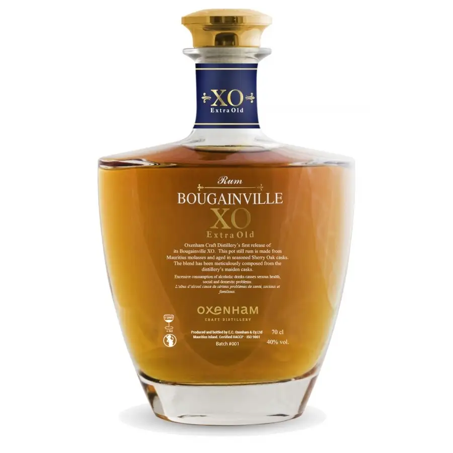 Image of the front of the bottle of the rum Bougainville XO