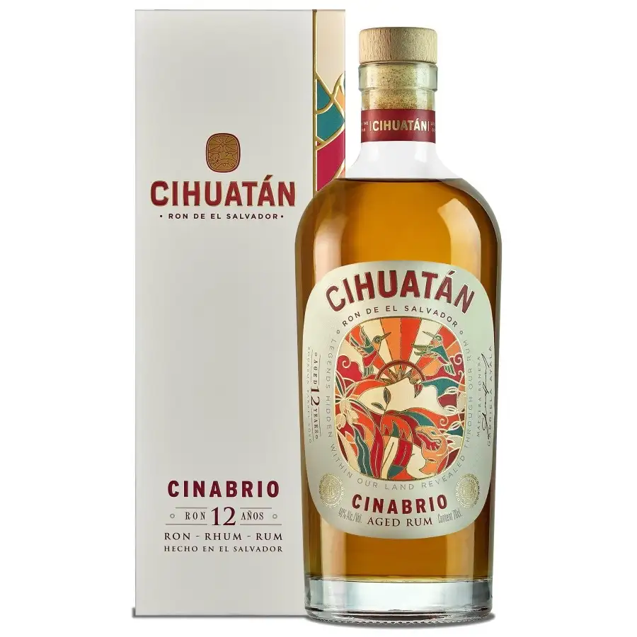 Image of the front of the bottle of the rum Cinabrio Ron 12 Años