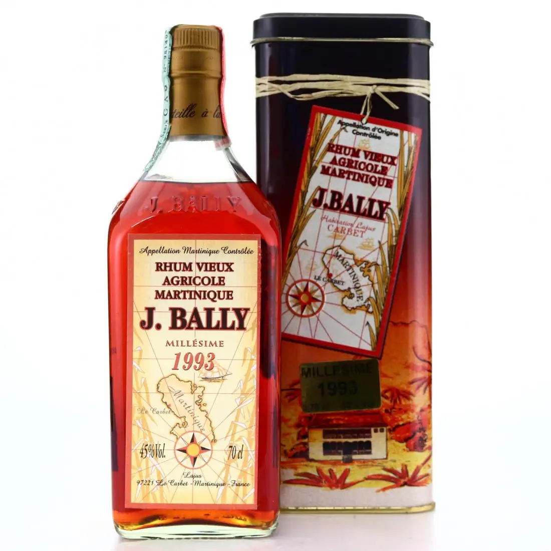 Image of the front of the bottle of the rum J. Bally Rhum Vieux Millésime 1993