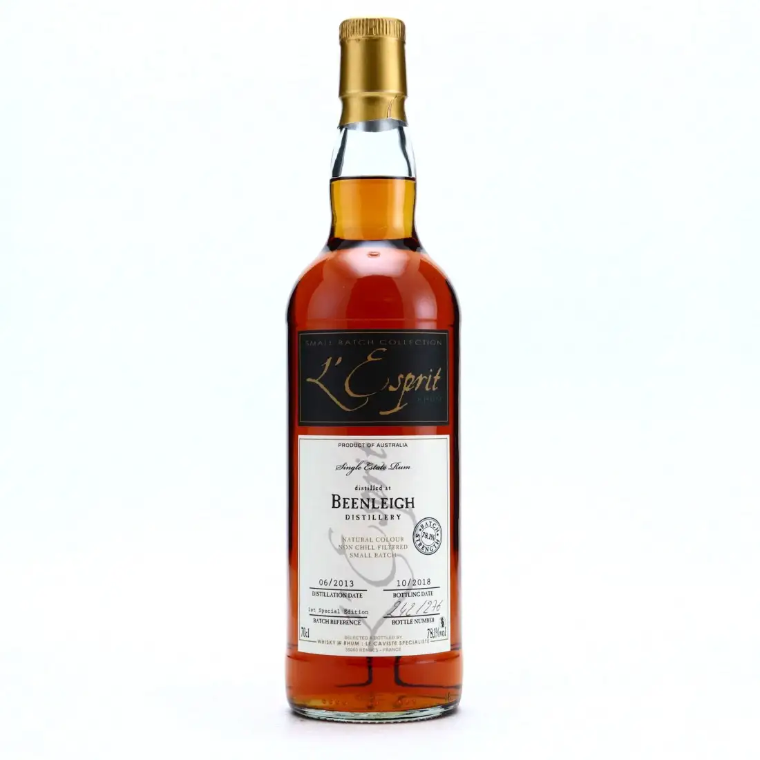 Image of the front of the bottle of the rum L‘Esprit Australia Single Cask