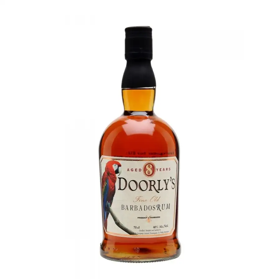 Image of the front of the bottle of the rum Doorly’s 8 Years