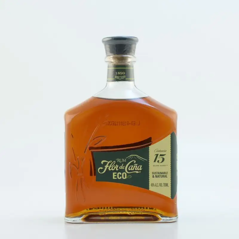 Image of the front of the bottle of the rum Flor de Caña 15 Años ECO